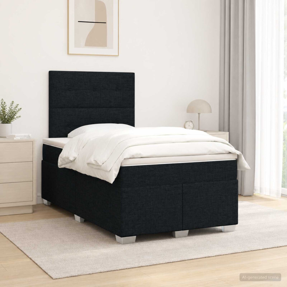 vidaXL Boxspringbed met matras met hoofdeinde Zwart 120 x 200 cm Stof afbeelding 1