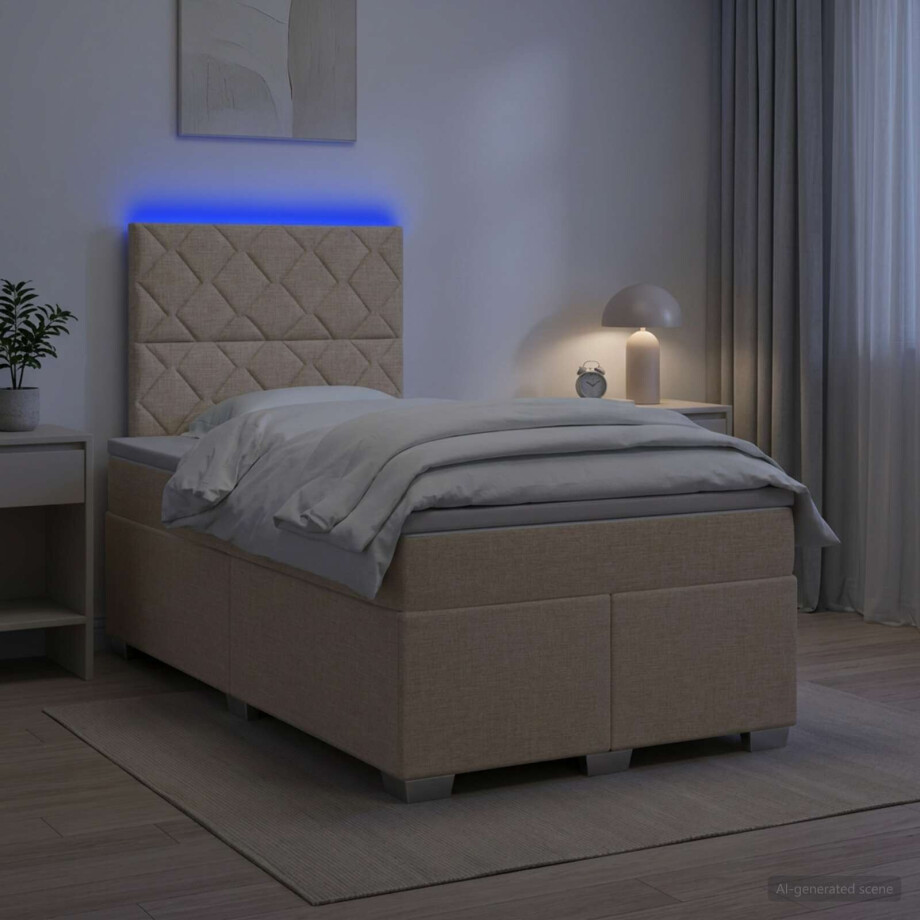 vidaXL Boxspringbed met matras Crèmekleurig 120 x 200 cm Stof vidaXL Boxspringbed met matras Crèmekleurig 120 x 200 cm Stof afbeelding 1