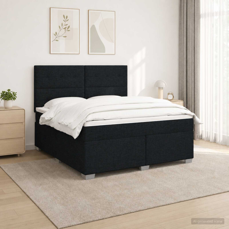 vidaXL Boxspringbed met matras met hoofdeinde Zwart 140 x 200 cm Stof afbeelding 1