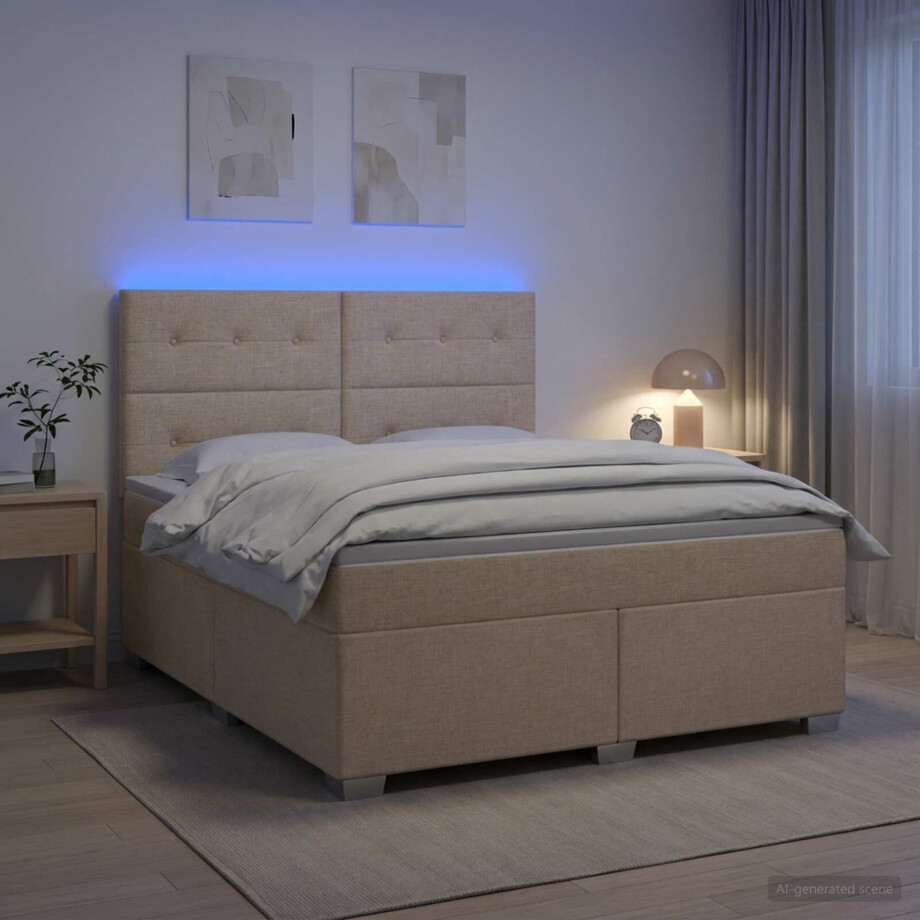 vidaXL Boxspringbed met matras Crèmekleurig 160 x 200 cm Stof vidaXL Boxspringbed met matras Crèmekleurig 160 x 200 cm Stof afbeelding 1