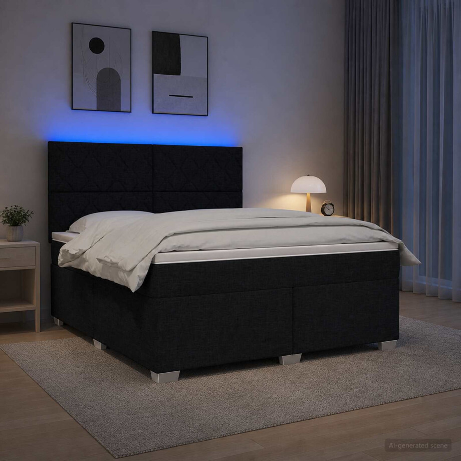 vidaXL Boxspringbed met matras met hoofdeinde Zwart 140 x 200 cm Stof afbeelding 1