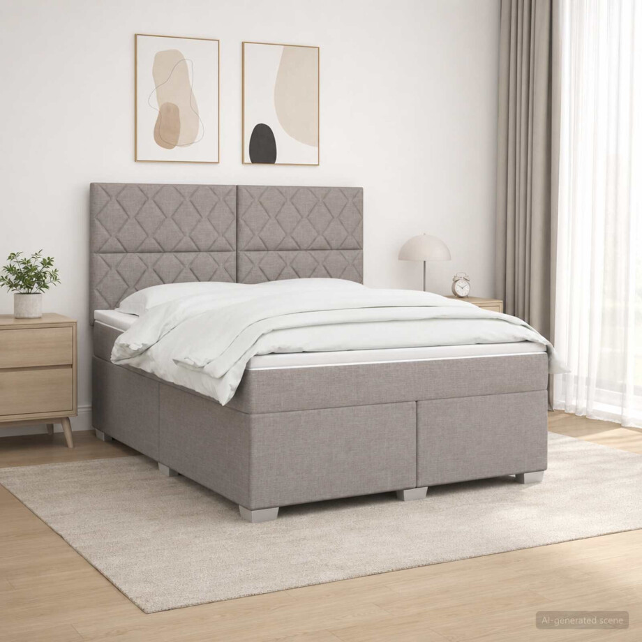vidaXL Boxspringbed met matras met hoofdeinde Taupe 160 x 200 cm Stof afbeelding 1