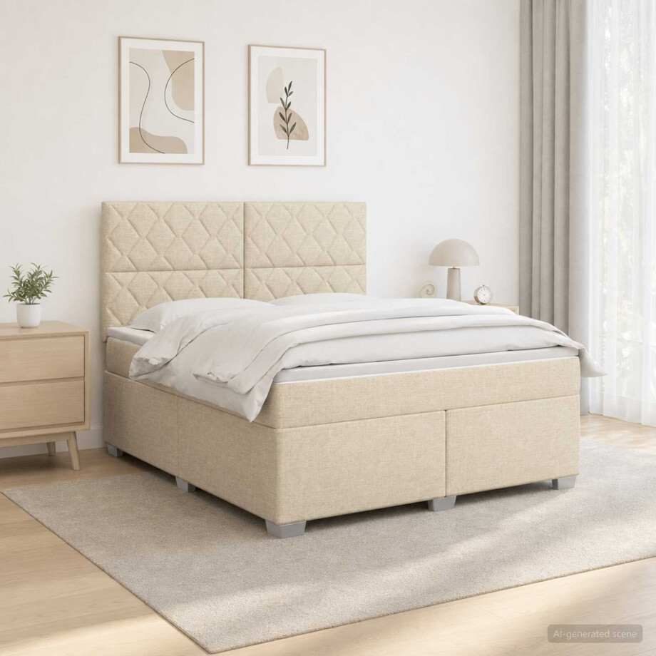 vidaXL Boxspringbed met matras Crèmekleurig 160 x 200 cm Stof vidaXL Boxspringbed met matras Crèmekleurig 160 x 200 cm Stof afbeelding 1