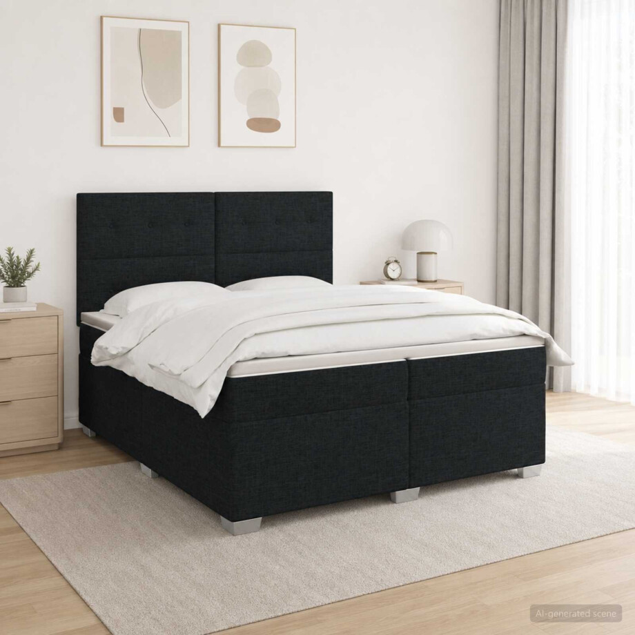 vidaXL Boxspringbed met matras met hoofdeinde Zwart 200 x 200 cm Stof afbeelding 1