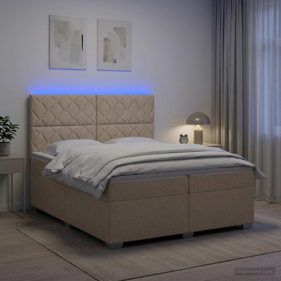 vidaXL Boxspringbed met matras Crèmekleurig 200 x 200 cm Stof vidaXL Boxspringbed met matras Crèmekleurig 200 x 200 cm Stof afbeelding 1