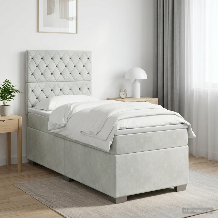 vidaXL Boxspring Bed met Matras en LED Lichtgrijs 90 x 190 cm Fluweel afbeelding 1