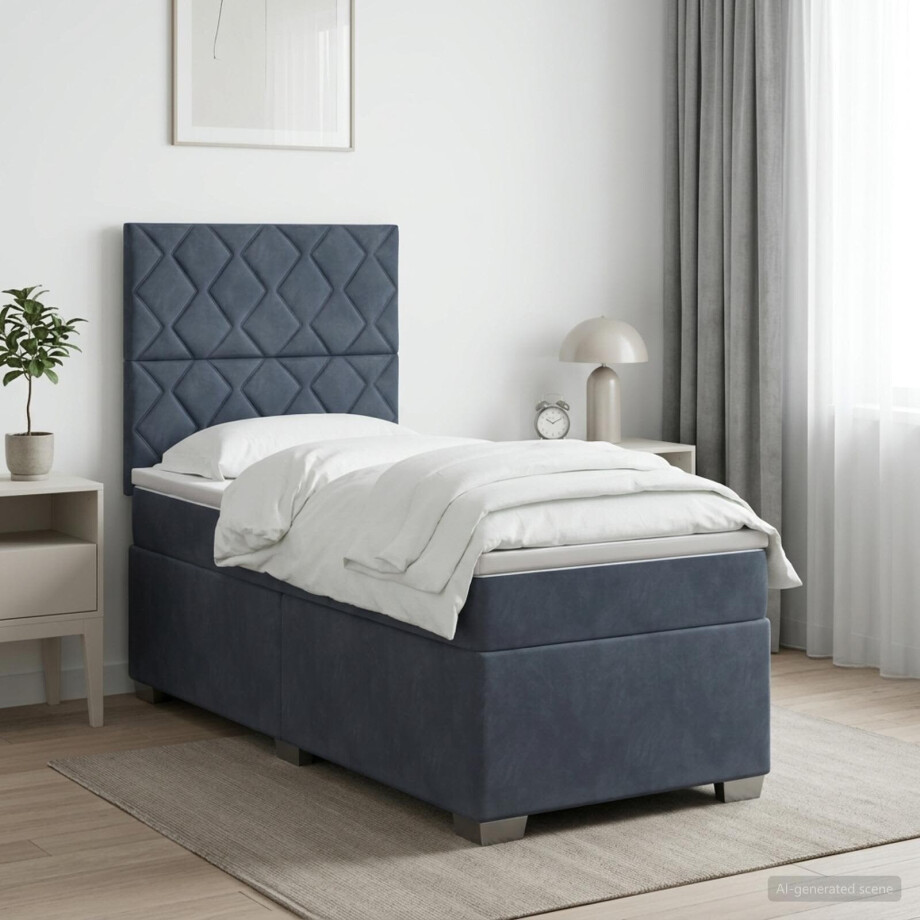 vidaXL Boxspring Bed met Matras en LED Donkergrijs 90 x 190 cm Fluweel afbeelding 1