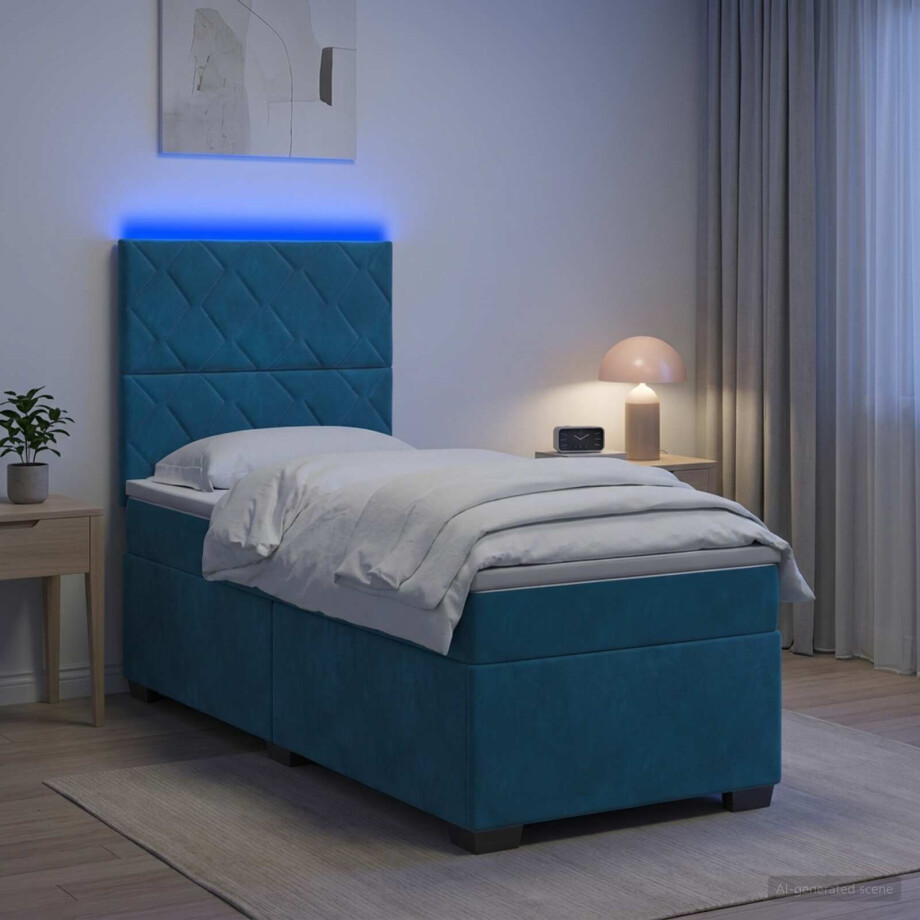 vidaXL Boxspringbed met matras Blauw 80 x 200 cm Fluweel afbeelding 1