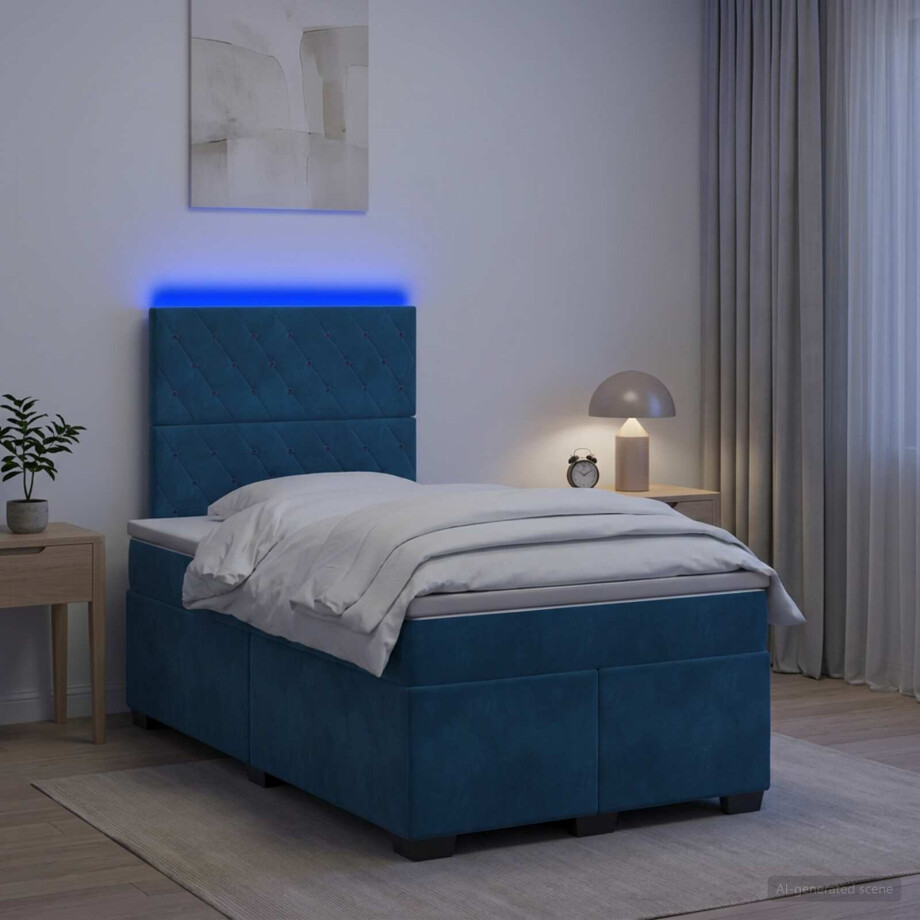 vidaXL Boxspringbed met matras Blauw 120 x 200 cm Fluweel afbeelding 1