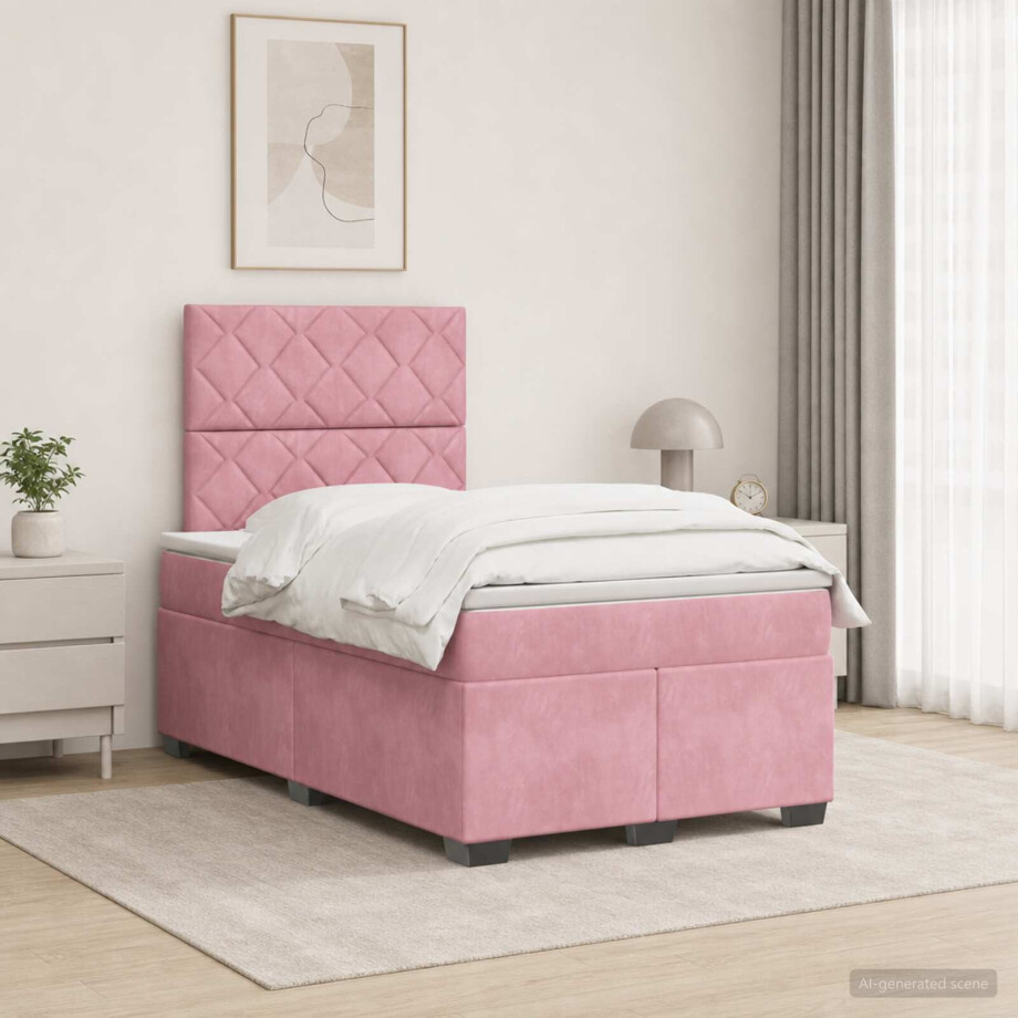 vidaXL Boxspringbed met matras Roze 120 x 190 cm Fluweel vidaXL Boxspringbed met matras Roze 120 x 190 cm Fluweel afbeelding 1