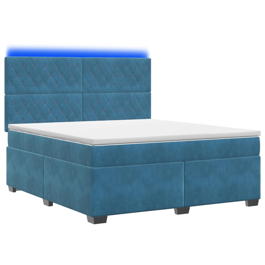 vidaXL Boxspringbed met matras Blauw 140 x 200 cm Fluweel afbeelding 1