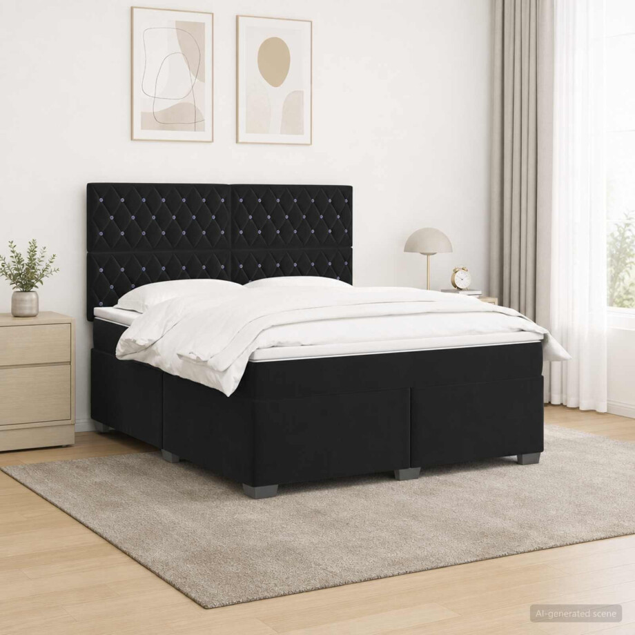 vidaXL Boxspringbed met matras Zwart 180 x 200 cm Fluweel afbeelding 1