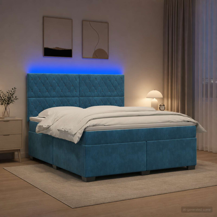 vidaXL Boxspringbed met matras Blauw 180 x 200 cm Fluweel afbeelding 1