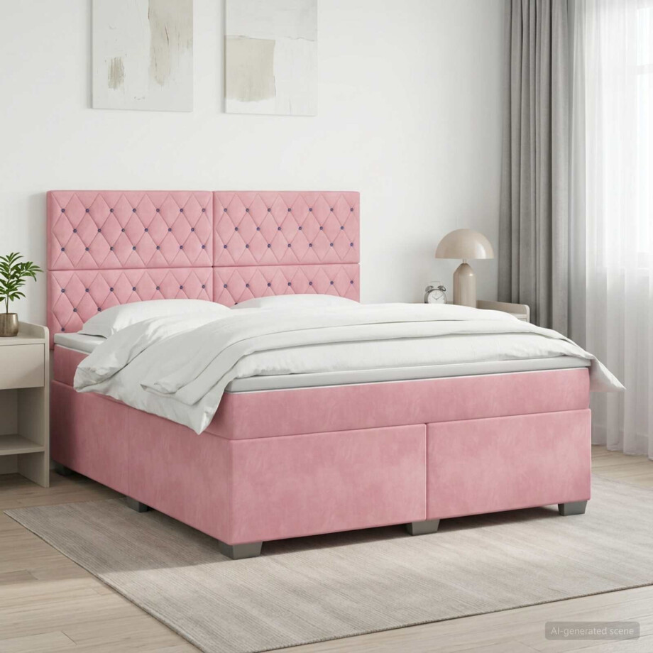 vidaXL Boxspringbed met matras Roze 140 x 200 cm Fluweel vidaXL Boxspringbed met matras Roze 140 x 200 cm Fluweel afbeelding 1