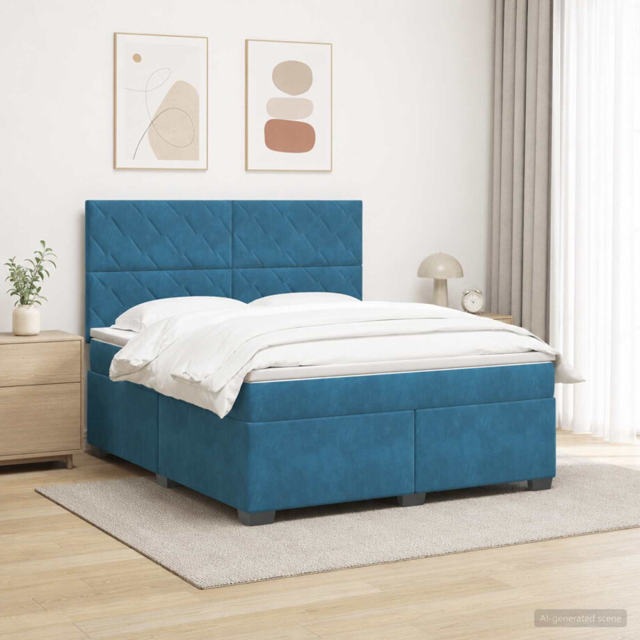 vidaXL Boxspringbed met matras Blauw 180 x 200 cm Fluweel afbeelding 1