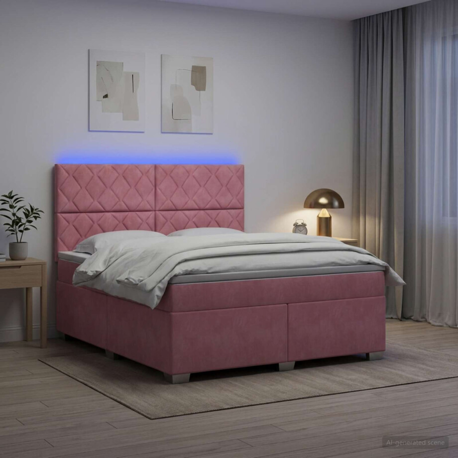 vidaXL Boxspringbed met matras Roze 140 x 200 cm Fluweel vidaXL Boxspringbed met matras Roze 140 x 200 cm Fluweel afbeelding 1