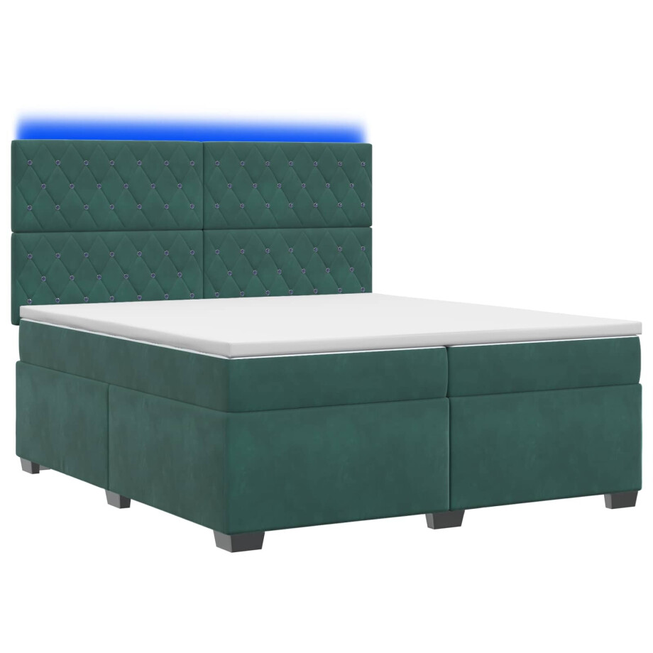 vidaXL Boxspringbed met matras Donkergroen 200 x 200 cm Fluweel afbeelding 1