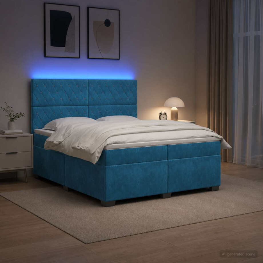 vidaXL Boxspringbed met matras Blauw 200 x 200 cm Fluweel afbeelding 1