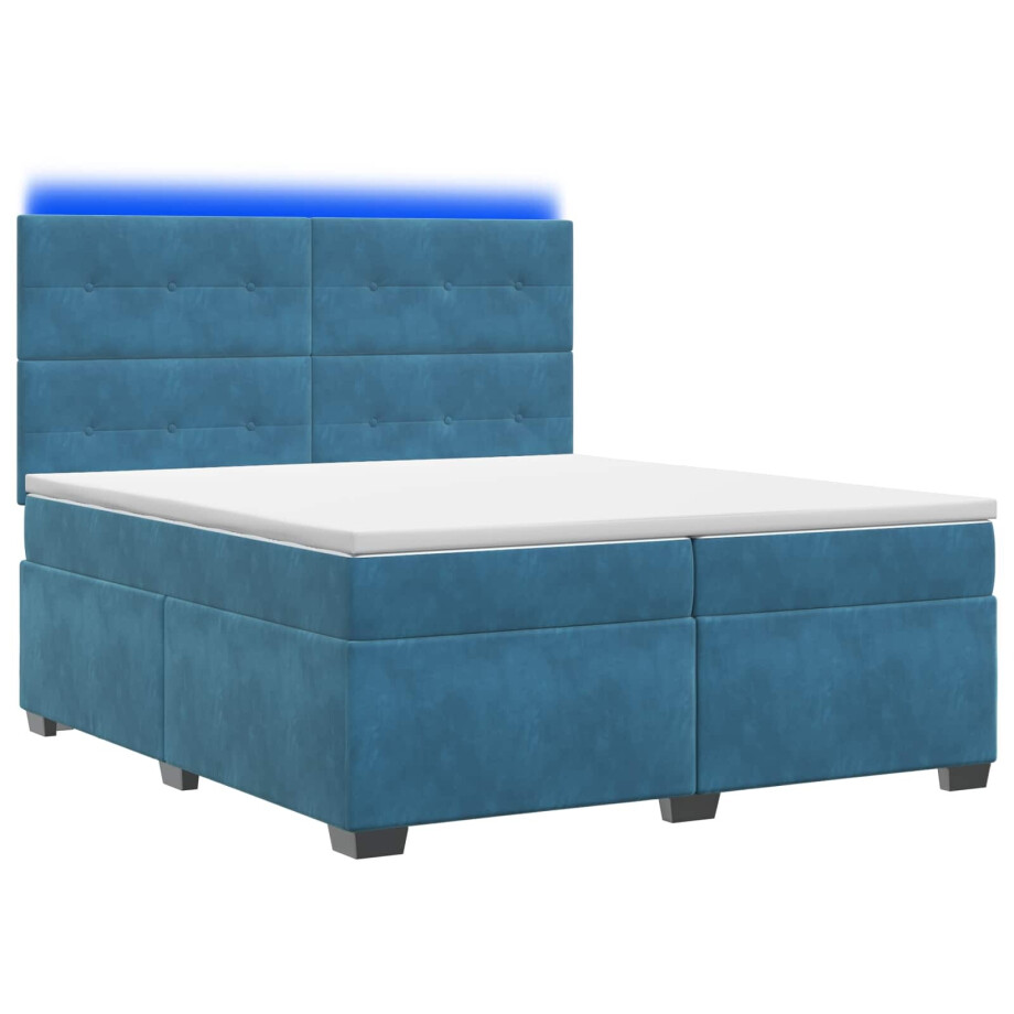 vidaXL Boxspringbed met matras Blauw 200 x 200 cm Fluweel afbeelding 1
