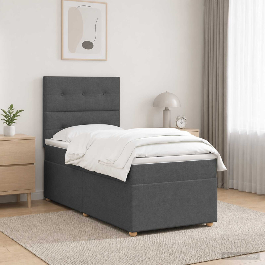 vidaXL LED Boxspring Bed met Matras Donkergrijs 90 x 190 cm Stof vidaXL LED Boxspring Bed met Matras Donkergrijs 90 x 190 cm Stof afbeelding 1