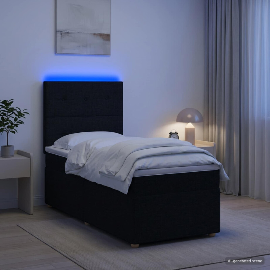 vidaXL Boxspringbed met matras met hoofdeinde Zwart 100 x 200 cm Stof afbeelding 1