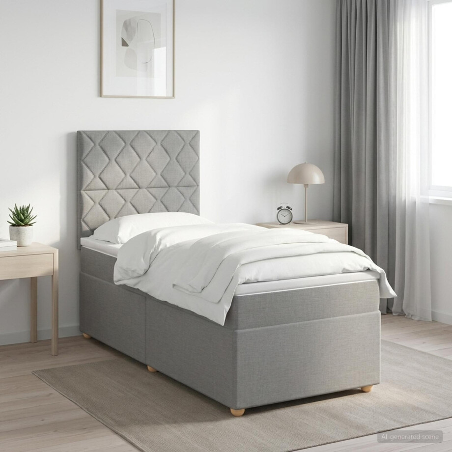 vidaXL LED Boxspring Bed met Matras Lichtgrijs 90 x 190 cm Stof afbeelding 1
