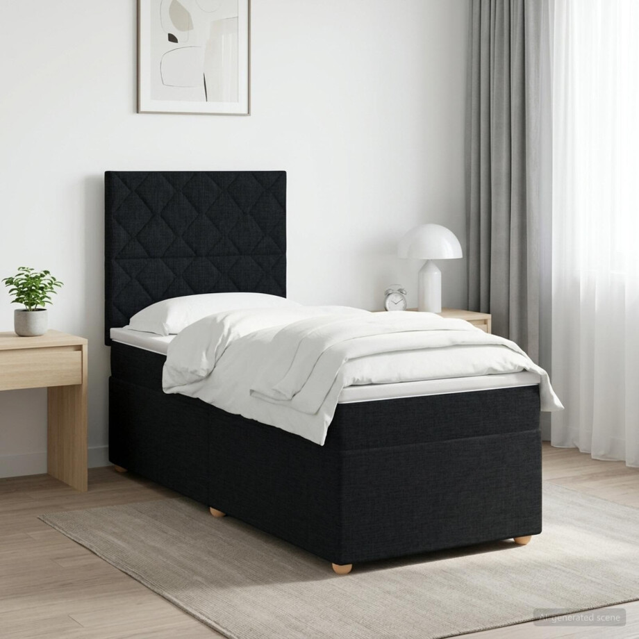 vidaXL Boxspringbed met matras met hoofdeinde Zwart 80 x 200 cm Stof vidaXL Boxspringbed met matras met hoofdeinde Zwart 80 x 200 cm Stof afbeelding 1