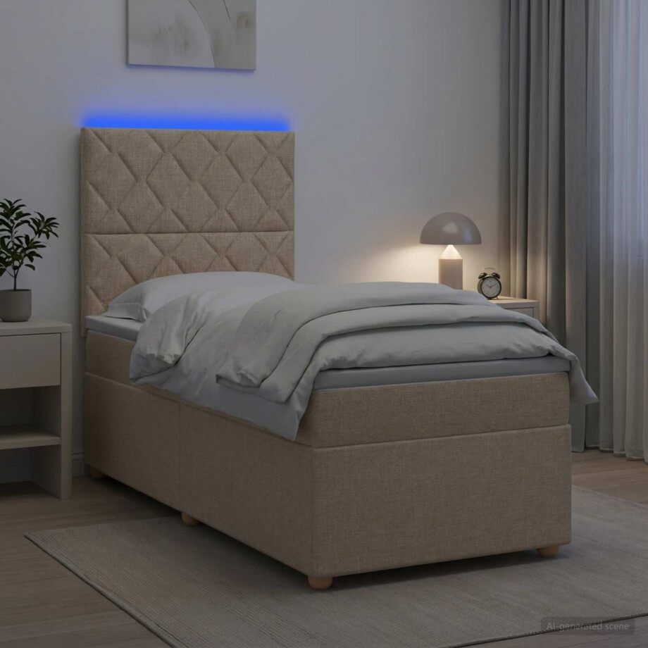 vidaXL Boxspringbed met matras Crèmekleurig 100 x 200 cm Stof vidaXL Boxspringbed met matras Crèmekleurig 100 x 200 cm Stof afbeelding 1