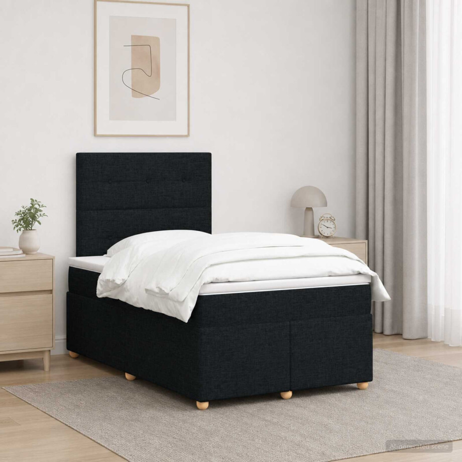 vidaXL Boxspringbed met matras met hoofdeinde Zwart 120 x 200 cm Stof afbeelding 1
