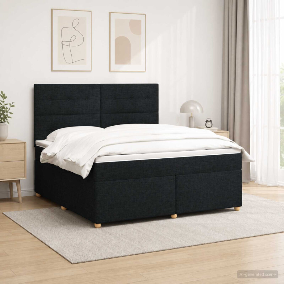 vidaXL Boxspringbed met matras met hoofdeinde Zwart 140 x 200 cm Stof afbeelding 1