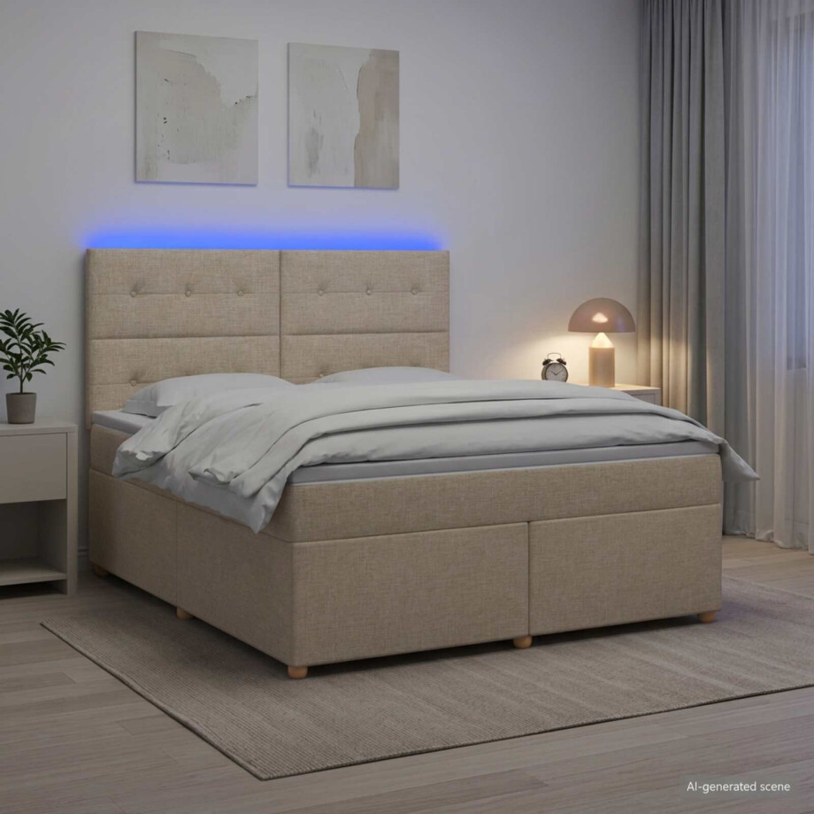 vidaXL Boxspringbed met matras Crèmekleurig 160 x 200 cm Stof vidaXL Boxspringbed met matras Crèmekleurig 160 x 200 cm Stof afbeelding 1