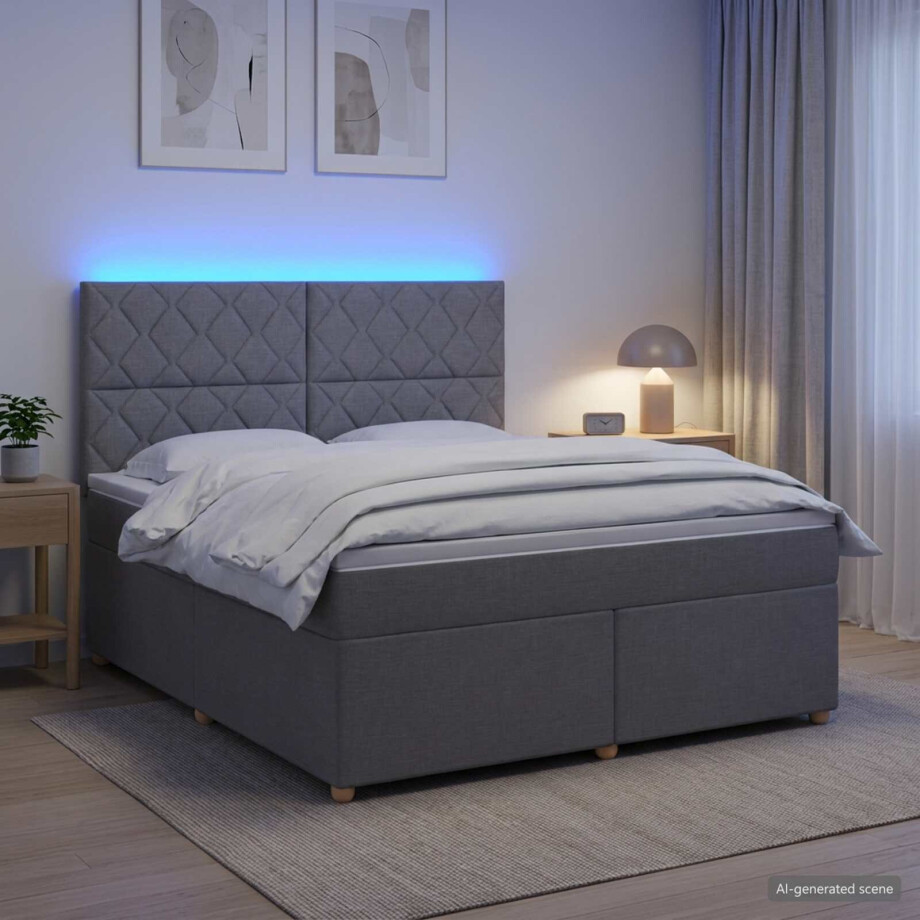 vidaXL Boxspringbed met matras Lichtgrijs 180 x 200 cm Stof afbeelding 1