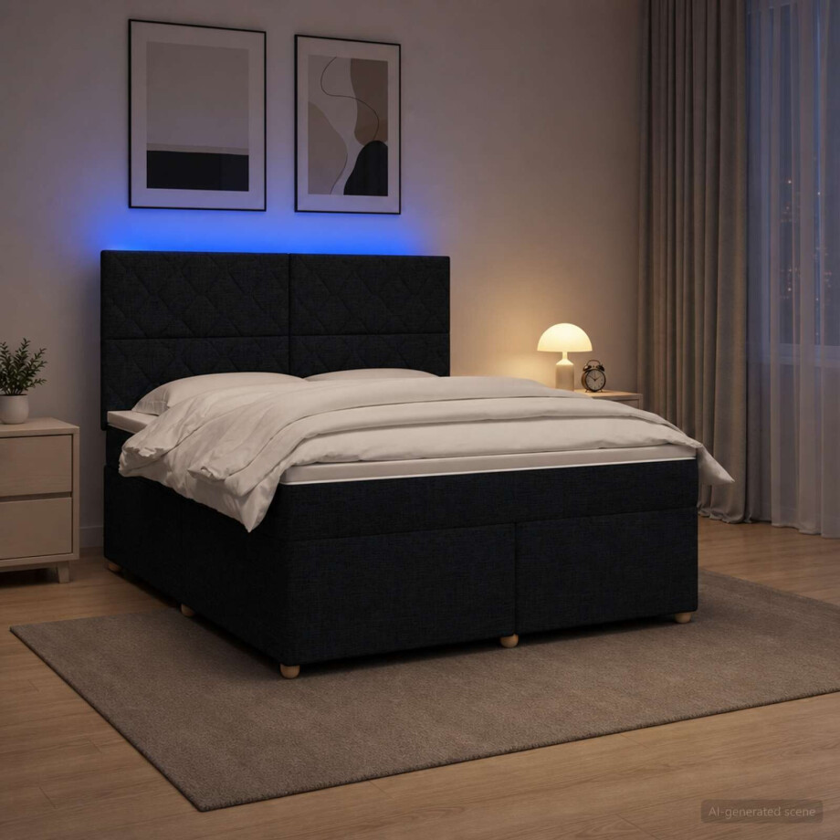 vidaXL Boxspringbed met matras met hoofdeinde Zwart 160 x 200 cm Stof afbeelding 1