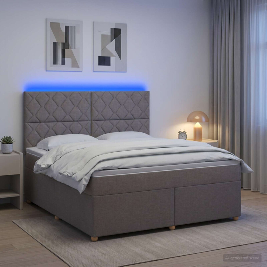 vidaXL Boxspringbed met matras met hoofdeinde Taupe 160 x 200 cm Stof afbeelding 1
