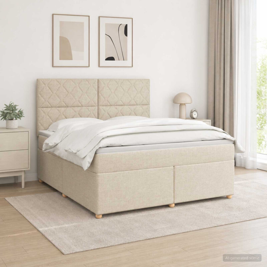 vidaXL Boxspringbed met matras Crèmekleurig 180 x 200 cm Stof vidaXL Boxspringbed met matras Crèmekleurig 180 x 200 cm Stof afbeelding 1