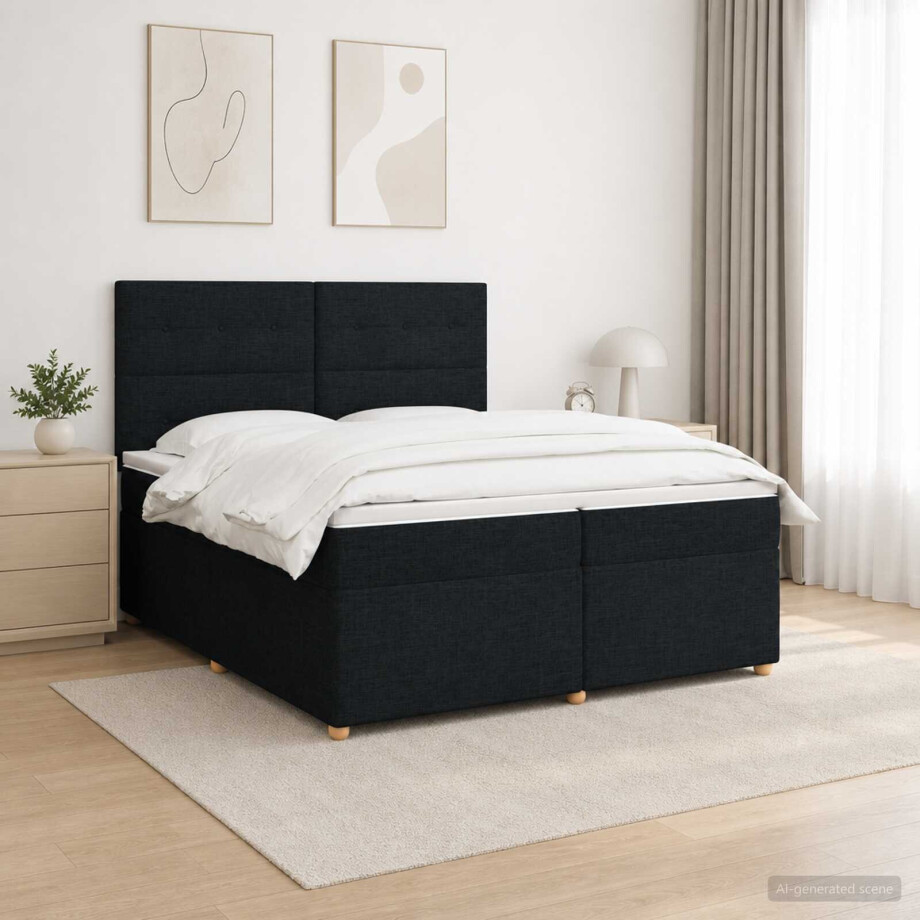 vidaXL Boxspringbed met matras met hoofdeinde Zwart 200 x 200 cm Stof afbeelding 1