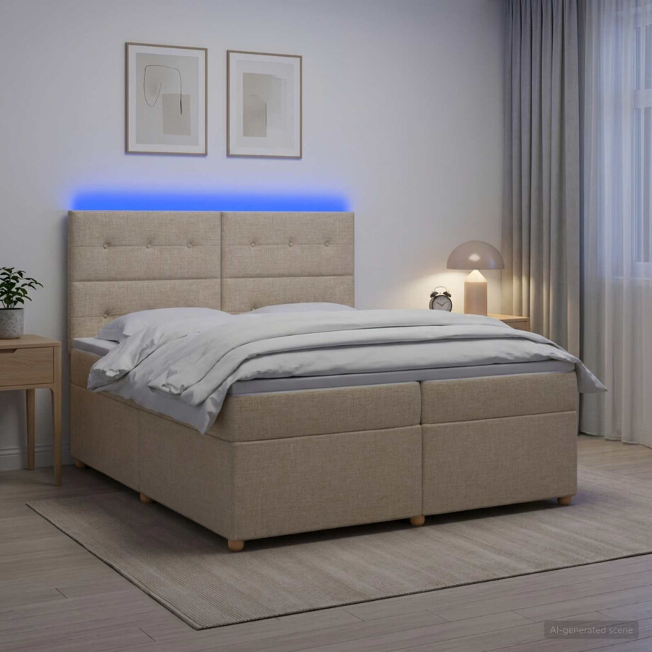 vidaXL Boxspringbed met matras Crèmekleurig 200 x 200 cm Stof vidaXL Boxspringbed met matras Crèmekleurig 200 x 200 cm Stof afbeelding 1