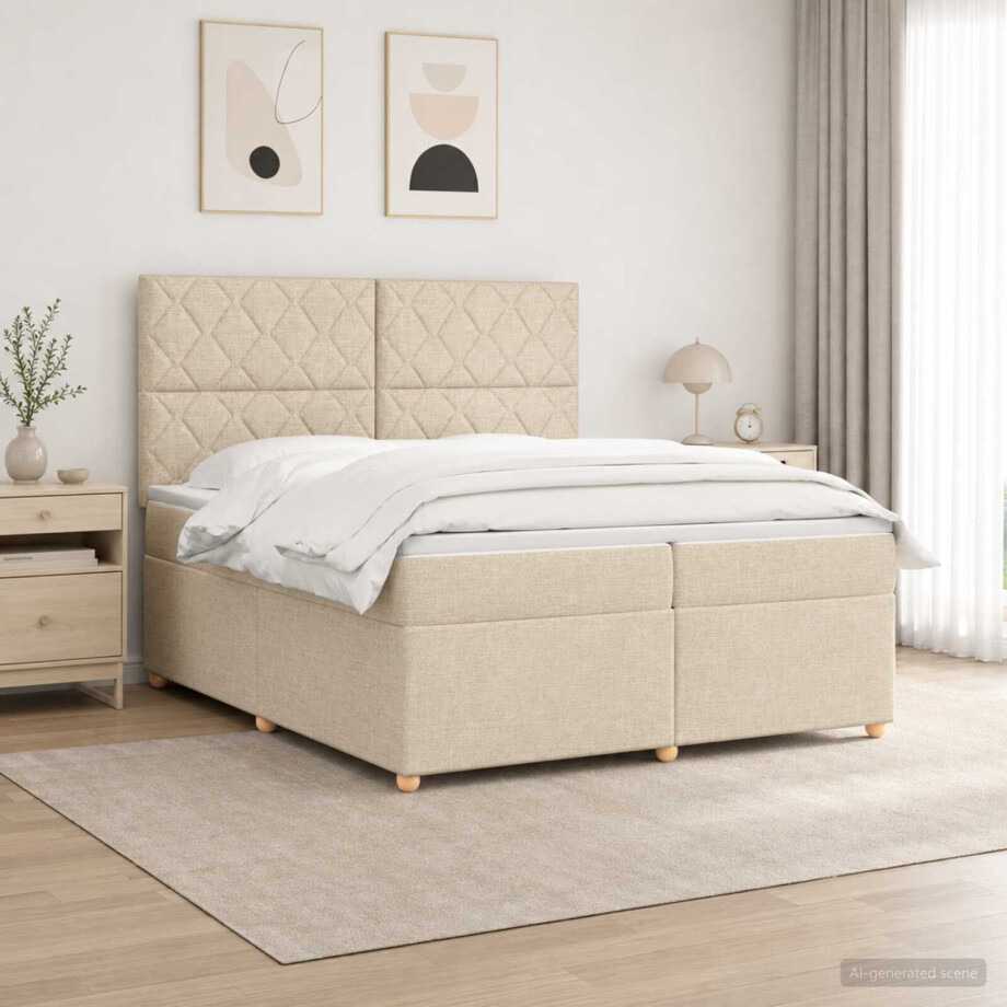 vidaXL Boxspringbed met matras Crèmekleurig 200 x 200 cm Stof vidaXL Boxspringbed met matras Crèmekleurig 200 x 200 cm Stof afbeelding 1