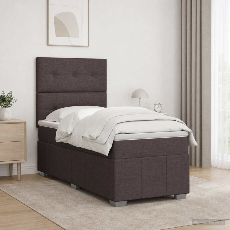 vidaXL LED Boxspring Bed met Matras Donkerbruin 100 x 200 cm Stof afbeelding 1