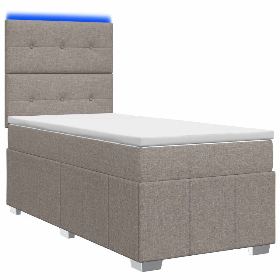 vidaXL LED Boxspring Bed met Matras Taupe 80 x 200 cm Stof vidaXL LED Boxspring Bed met Matras Taupe 80 x 200 cm Stof afbeelding 1