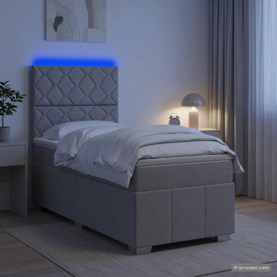 vidaXL LED Boxspring Bed met Matras Lichtgrijs 80 x 200 cm Stof afbeelding 1