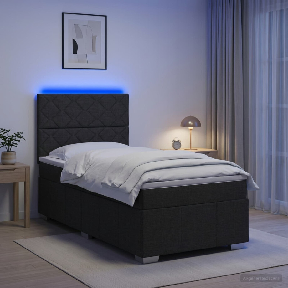 vidaXL LED Boxspring Bed met Matras Zwart 80 x 200 cm Stof afbeelding 1