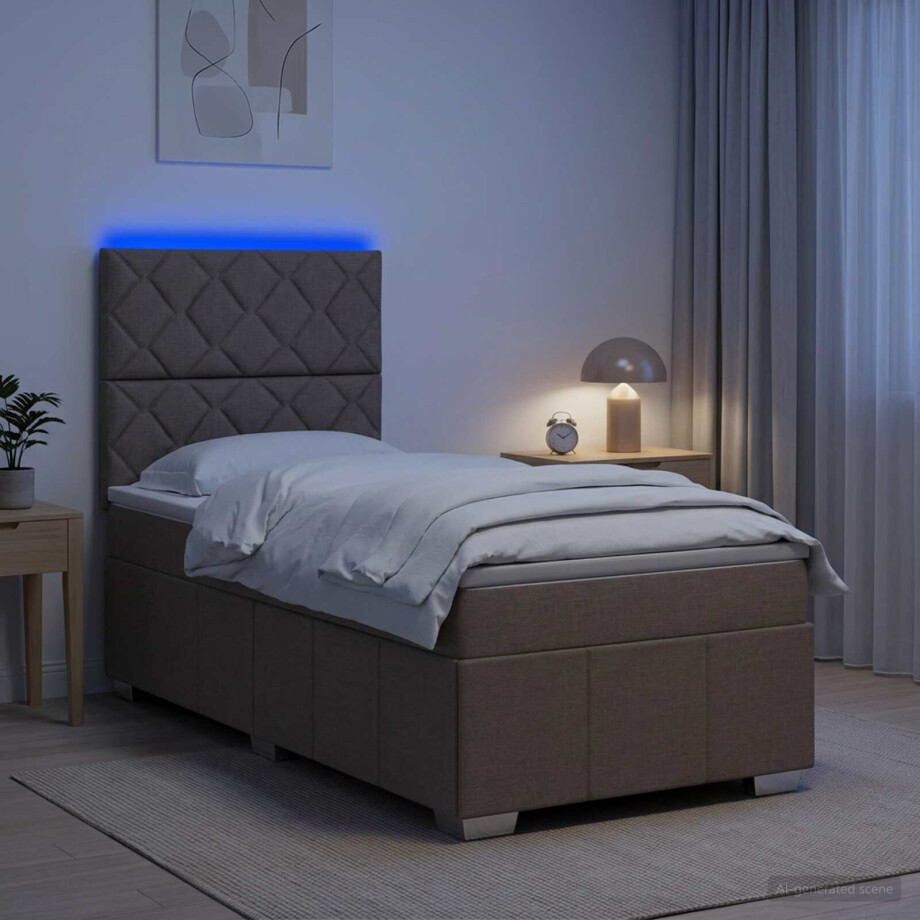 vidaXL LED Boxspring Bed met Matras Taupe 90 x 200 cm Stof afbeelding 1