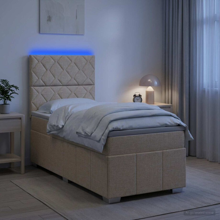 vidaXL LED Boxspring Bed met Matras Crèmekleurig 80 x 200 cm Stof afbeelding 1