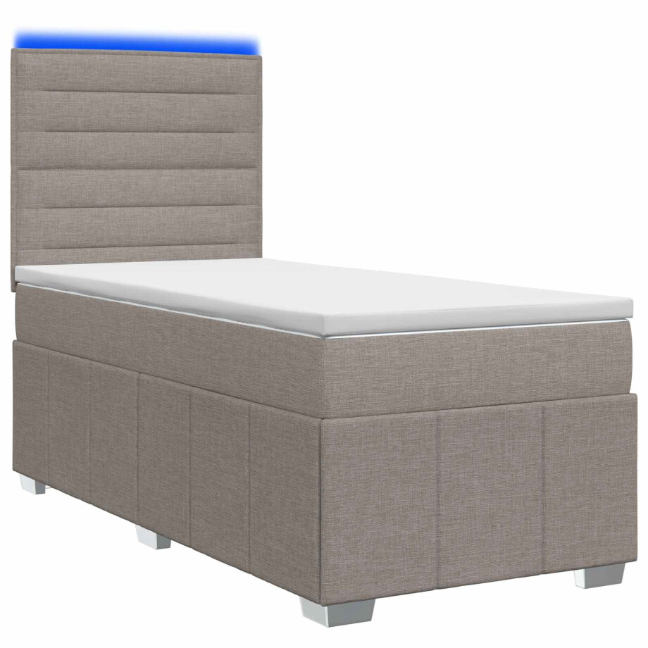 vidaXL LED Boxspring Bed met Matras Taupe 100 x 200 cm Stof vidaXL LED Boxspring Bed met Matras Taupe 100 x 200 cm Stof afbeelding 1