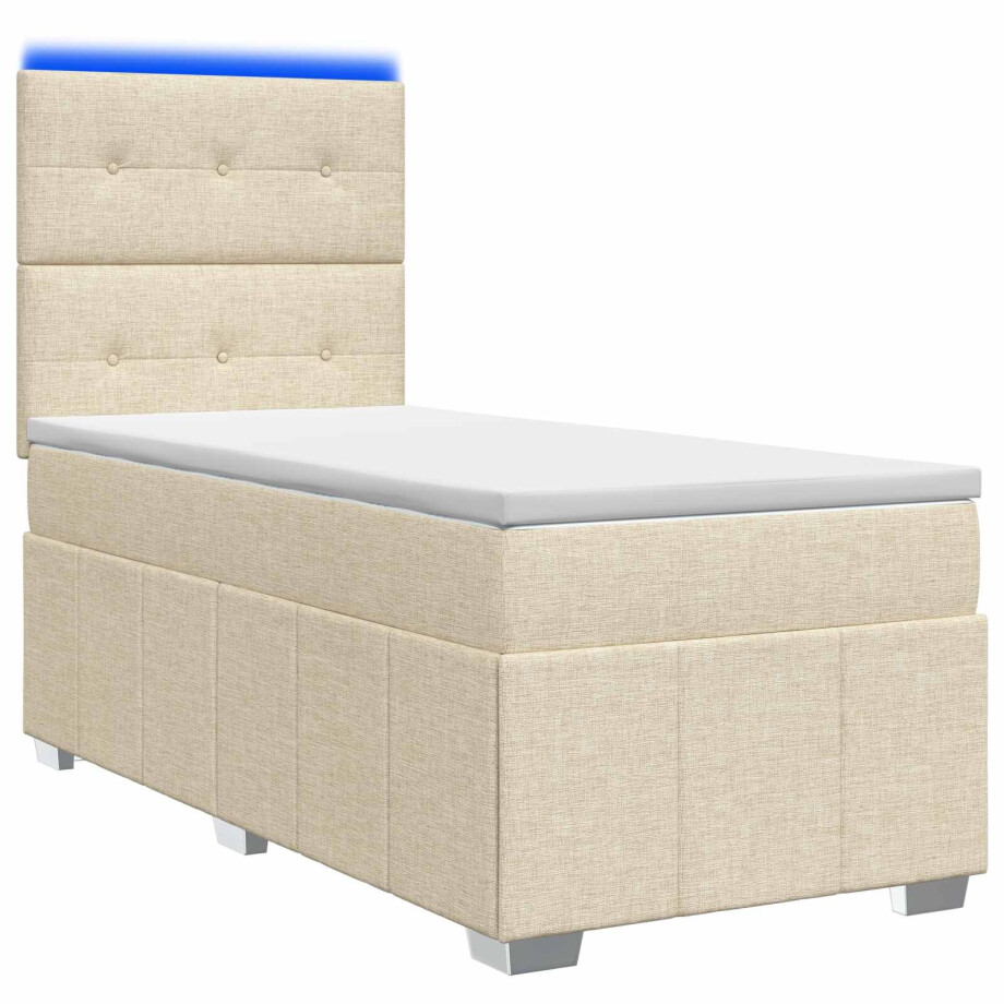 vidaXL LED Boxspring Bed met Matras Crèmekleurig 100 x 200 cm Stof vidaXL LED Boxspring Bed met Matras Crèmekleurig 100 x 200 cm Stof afbeelding 1