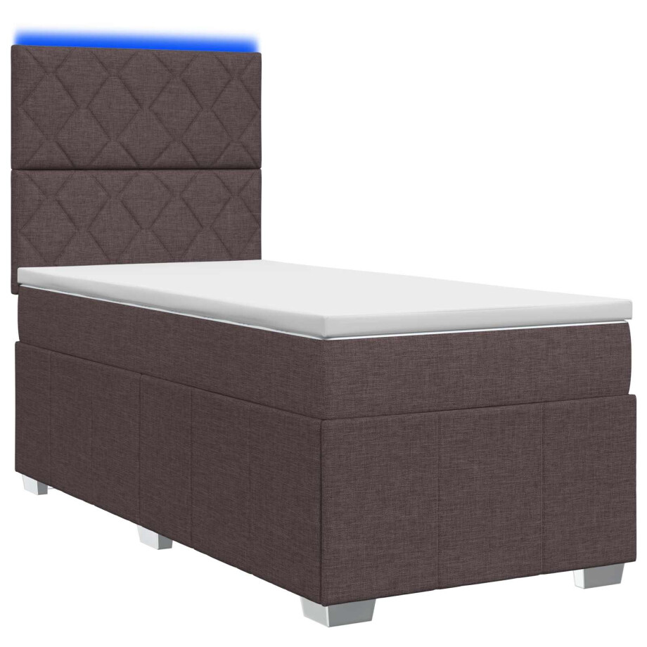 vidaXL LED Boxspring Bed met Matras Donkerbruin 100 x 200 cm Stof vidaXL LED Boxspring Bed met Matras Donkerbruin 100 x 200 cm Stof afbeelding 1