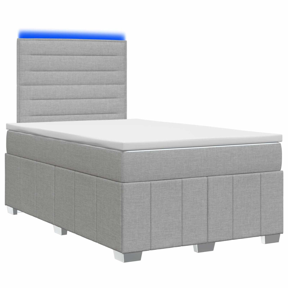 vidaXL LED Boxspring Bed met Matras Lichtgrijs 120 x 190 cm Stof vidaXL LED Boxspring Bed met Matras Lichtgrijs 120 x 190 cm Stof afbeelding 1
