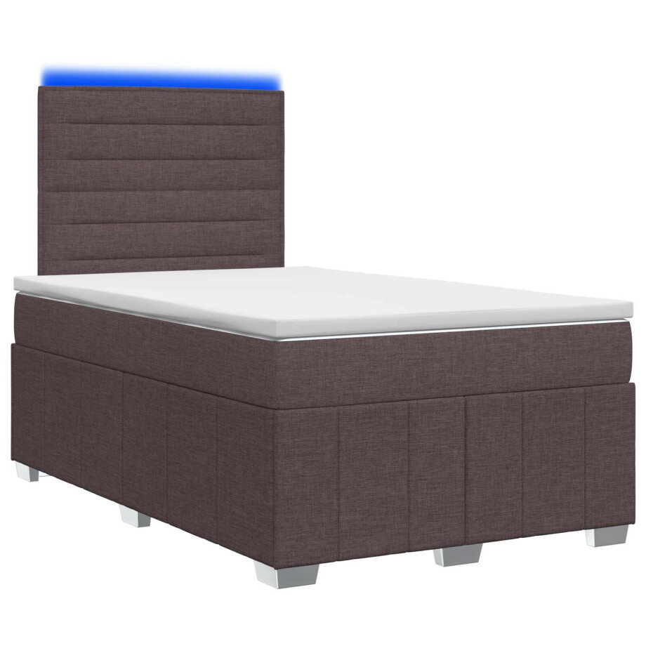 vidaXL LED Boxspring Bed met Matras Donkerbruin 120 x 190 cm Stof vidaXL LED Boxspring Bed met Matras Donkerbruin 120 x 190 cm Stof afbeelding 1