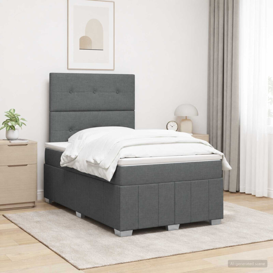 vidaXL LED Boxspring Bed met Matras Donkergrijs 120 x 200 cm Stof afbeelding 1